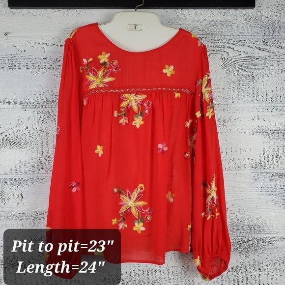 Fig and Flower Embroidered Floral Pullover Long Sleeves Blouse Top Size XL - Picture 8 of 11